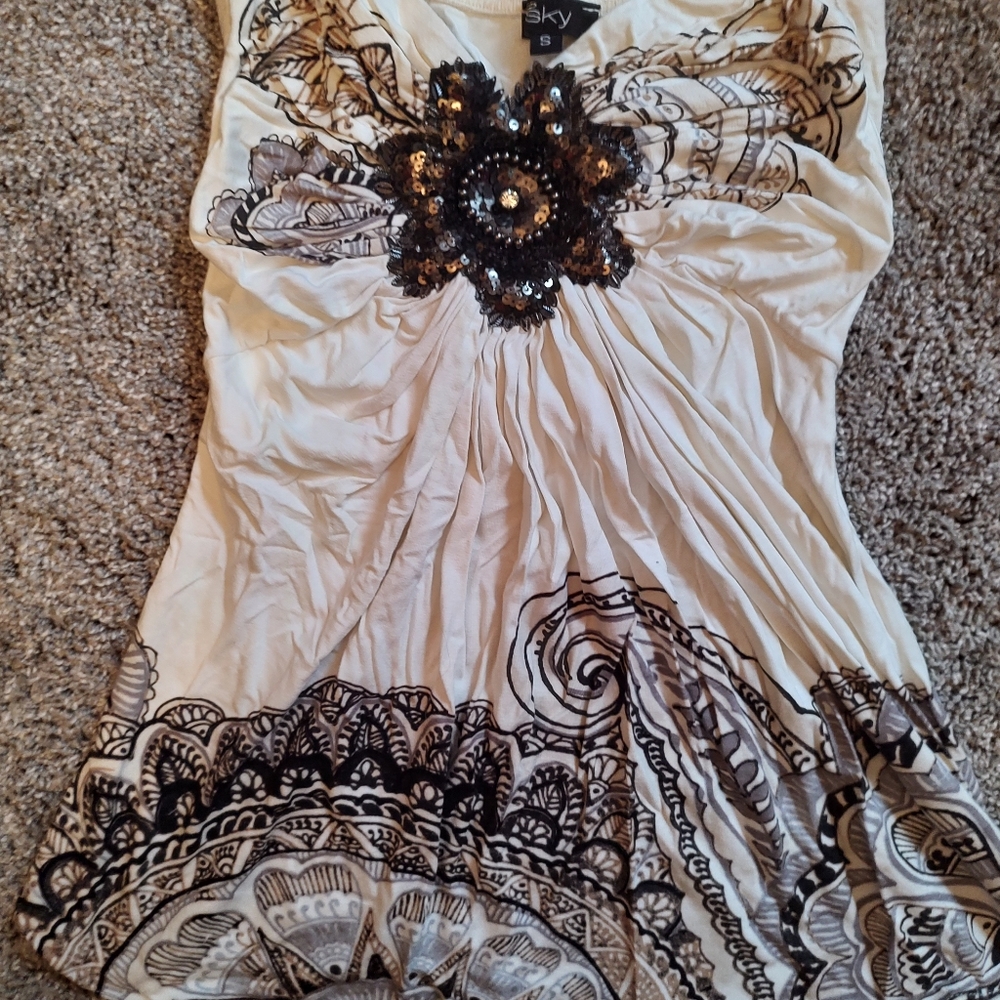 Sky brand strapless sequin paisley top